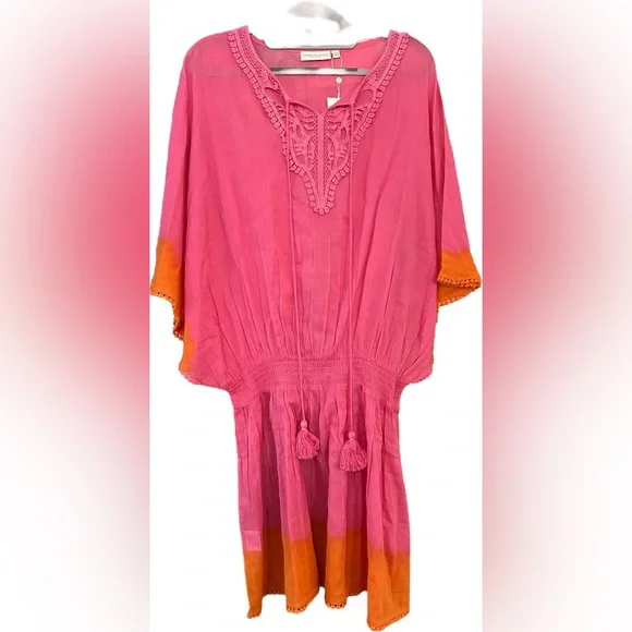 NWT Shiraleah of Chicago Cotton Dolman Sleeve Swim Cover-Up w/ Tassels - Picture 2 of 8